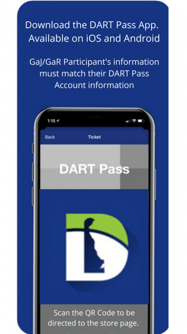 Download the DART Pass App. Available on iOS and Android